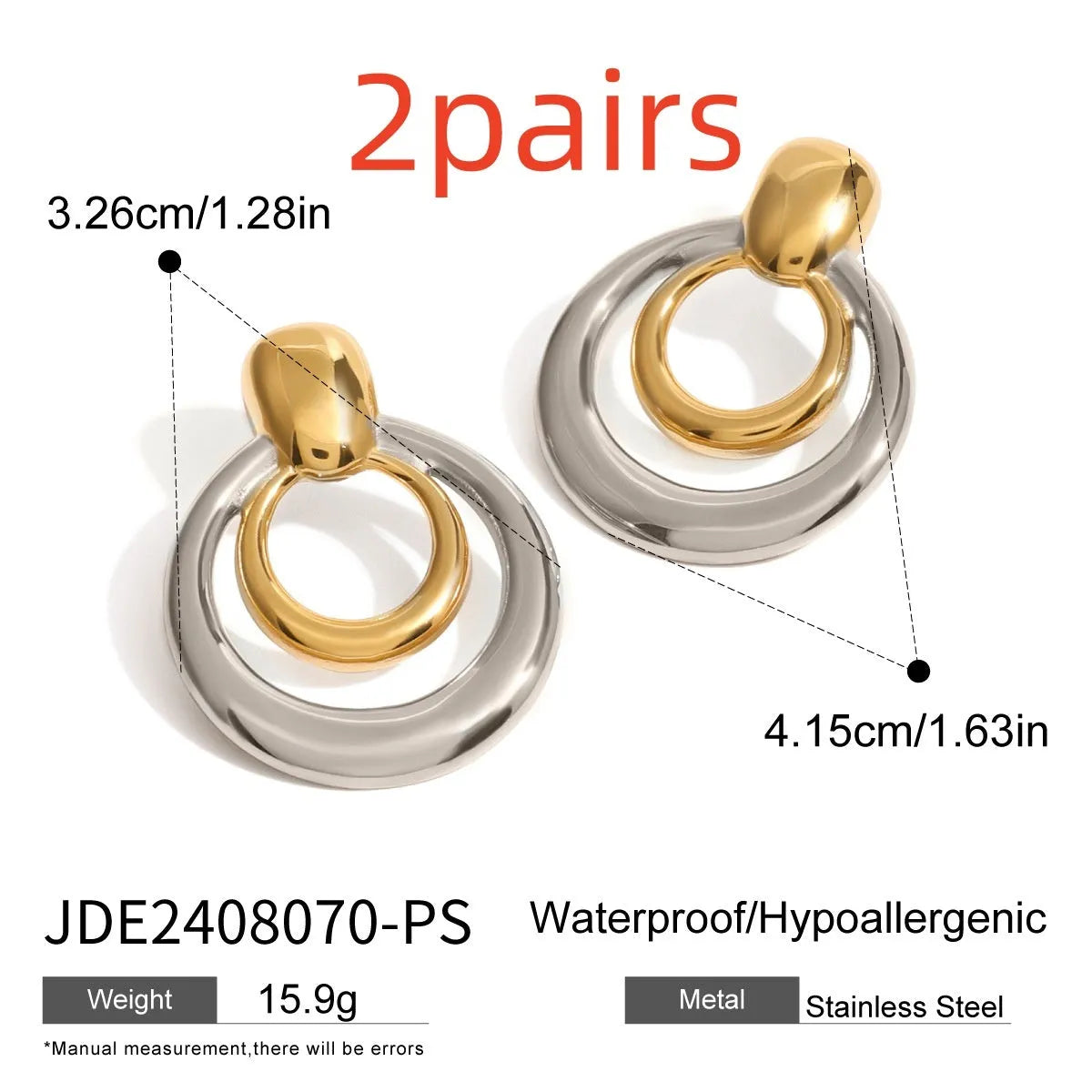 Golden round double layer hollow stud earrings with 18K gold electroplating on titanium steel