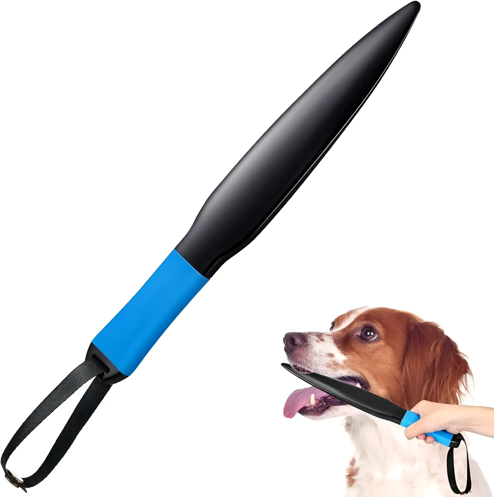 Blue handled nylon dog training bite stick measuring 35 cm for small medium dogs