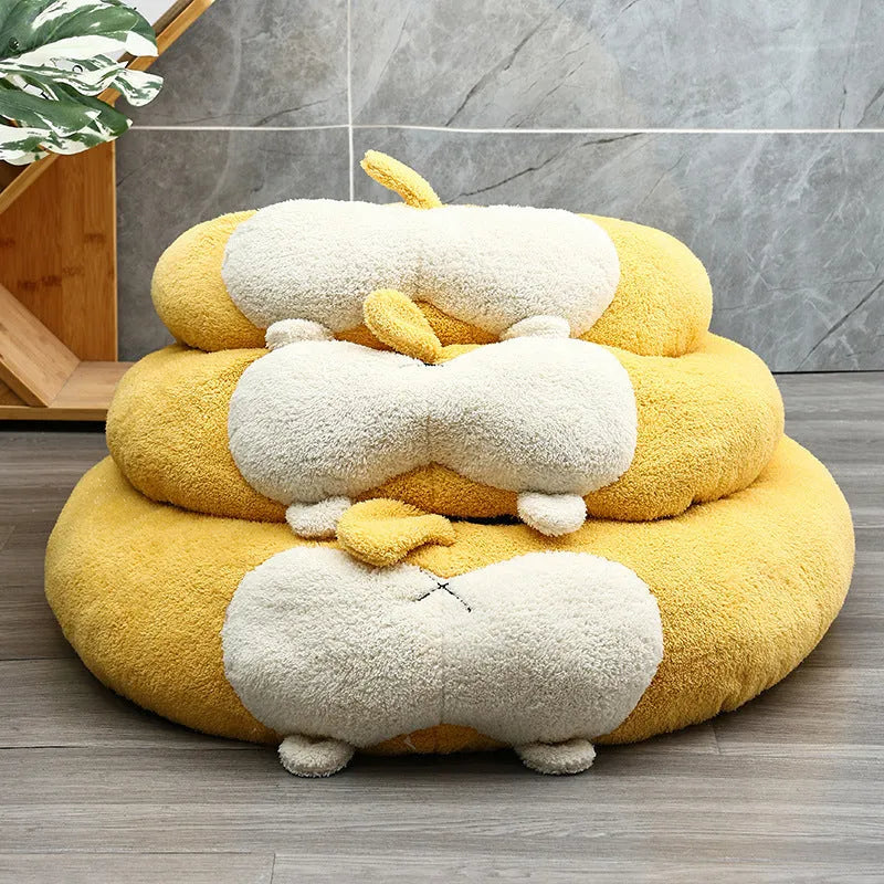 Corgi-shaped plush pet bed for dogs and cats in three sizes