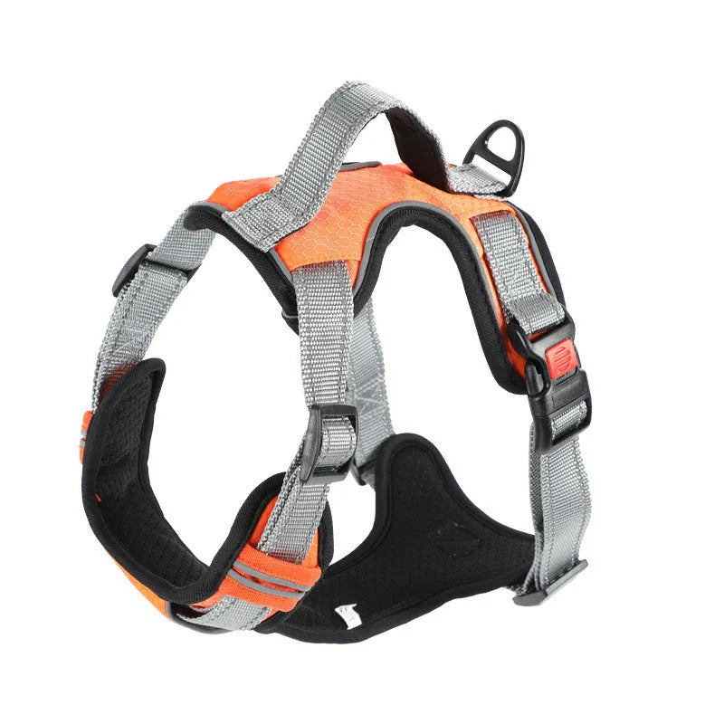 Polyester dog vest harness with chest strap and hand holding rope attachment in various colours