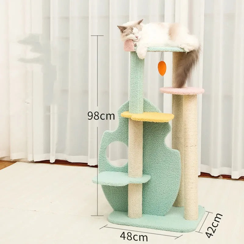 Cat climbing frame with velvet fabric and sisal column in rainforest colour, large size