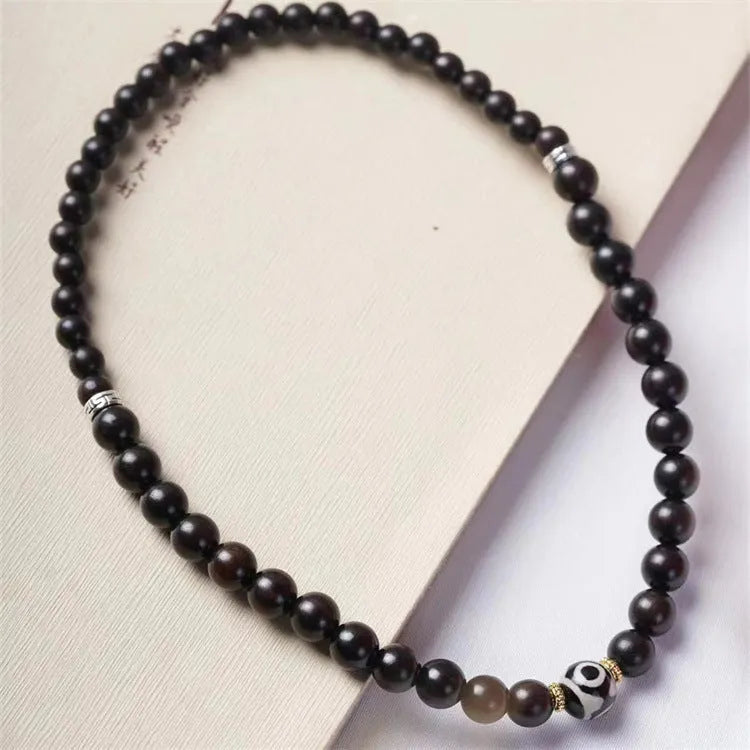 Ebony Tibetan beads bracelet with 8mm wood beads in two-circle design