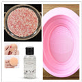 50ml makeup brush cleaning liquid in a clear plastic bottle with blue cap, 9x3x3cm size