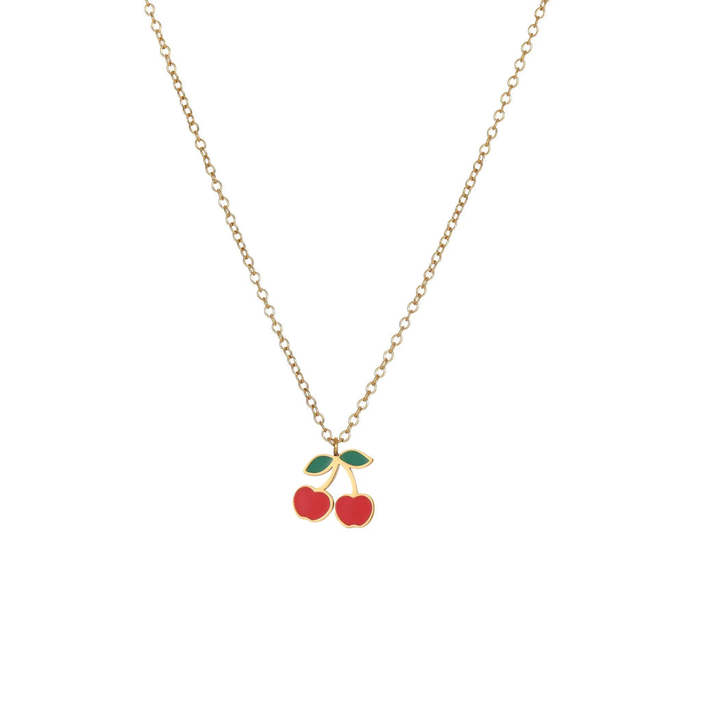 Cherry jewellery set with necklace, bracelet, earrings and ring in stainless steel with 18K electroplated finish