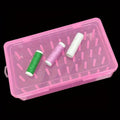 Transparent plastic storage box with 42 compartments for embroidery threads and sewing supplies