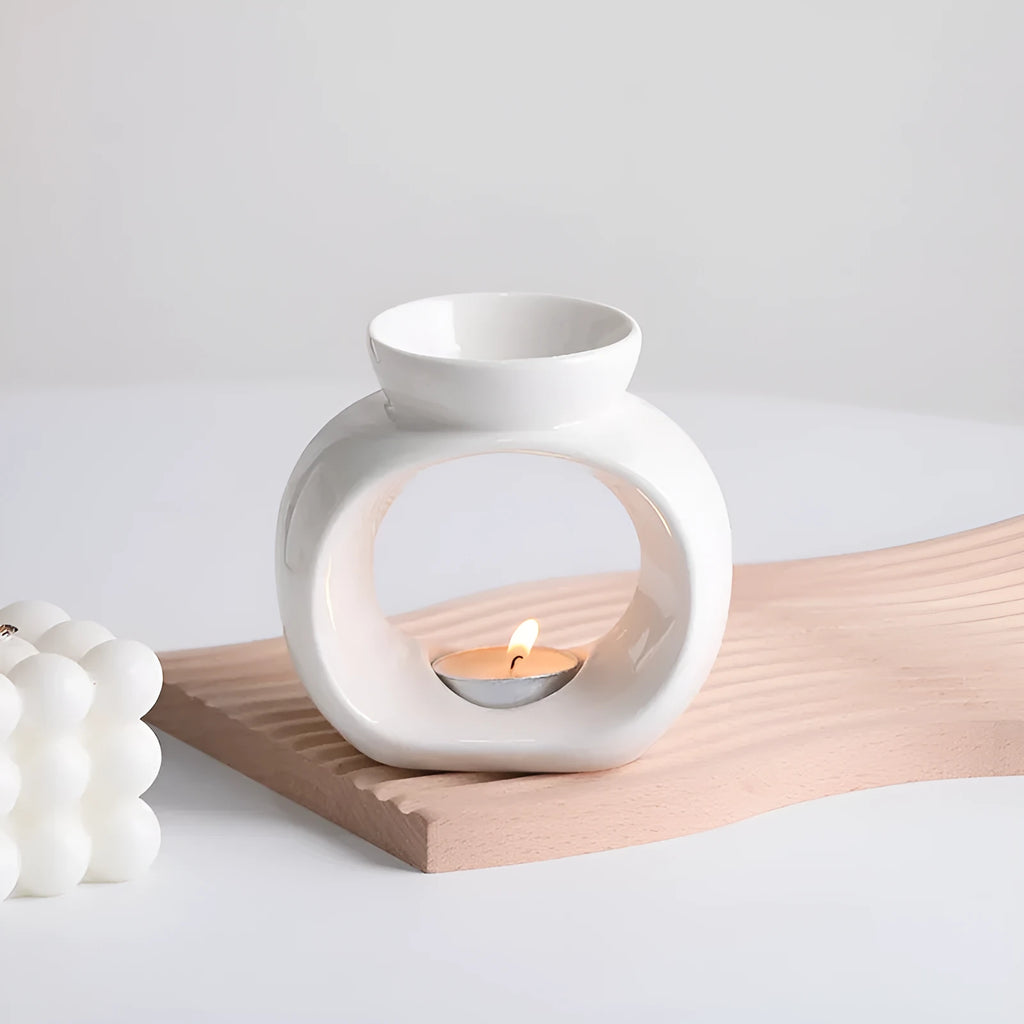 White ceramic retro Nordic aromatherapy stove ornament with anti-dry burning design