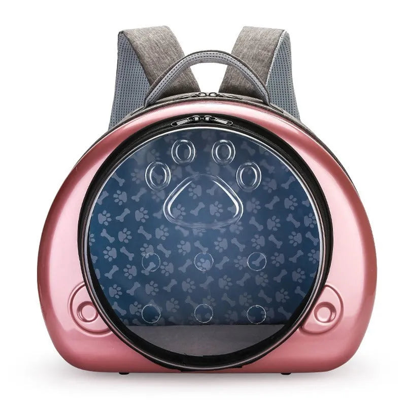 Transparent space capsule cat carrier bag with hard PC canvas shell and coloured front cover