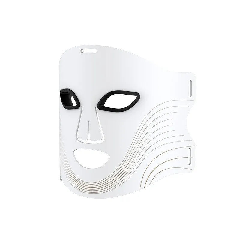 Black LED photon therapy mask with neck extension for facial skincare treatment