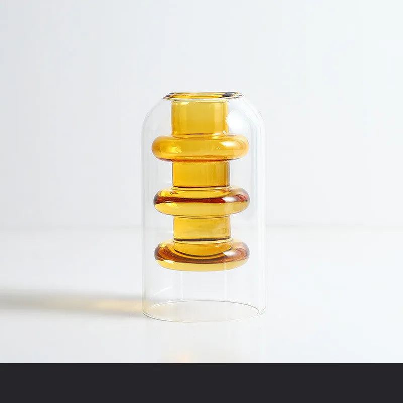 Small transparent glass vase in candy colour with double layer blowing process for home decoration