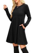 Women's bohemian brushed sunken stripe dress in solid colour, princess mid-length skirt, wide waist, available in multiple colours