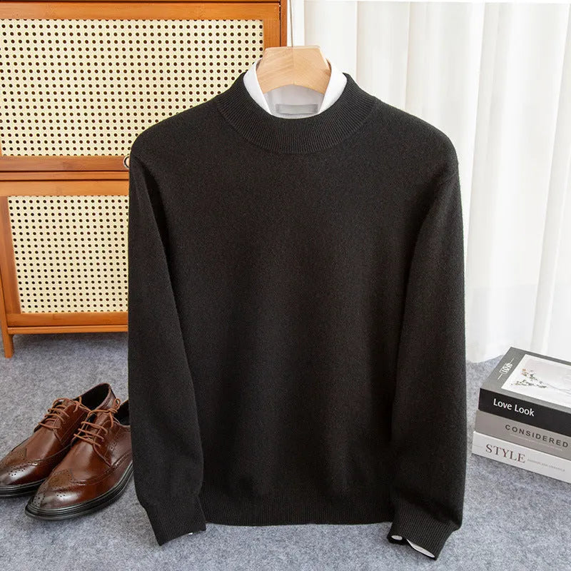 Men's half-collar loose fit wool sweater in winter business casual style