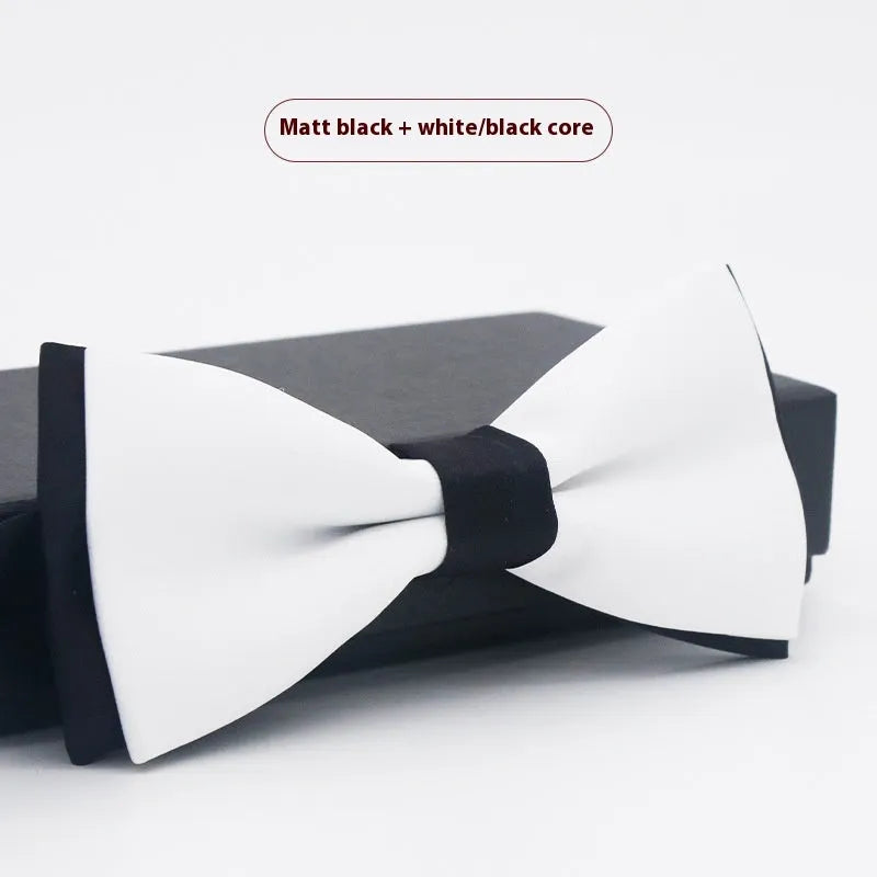 Solid colour polyester bow tie with flat head design measuring 12cm by 6cm