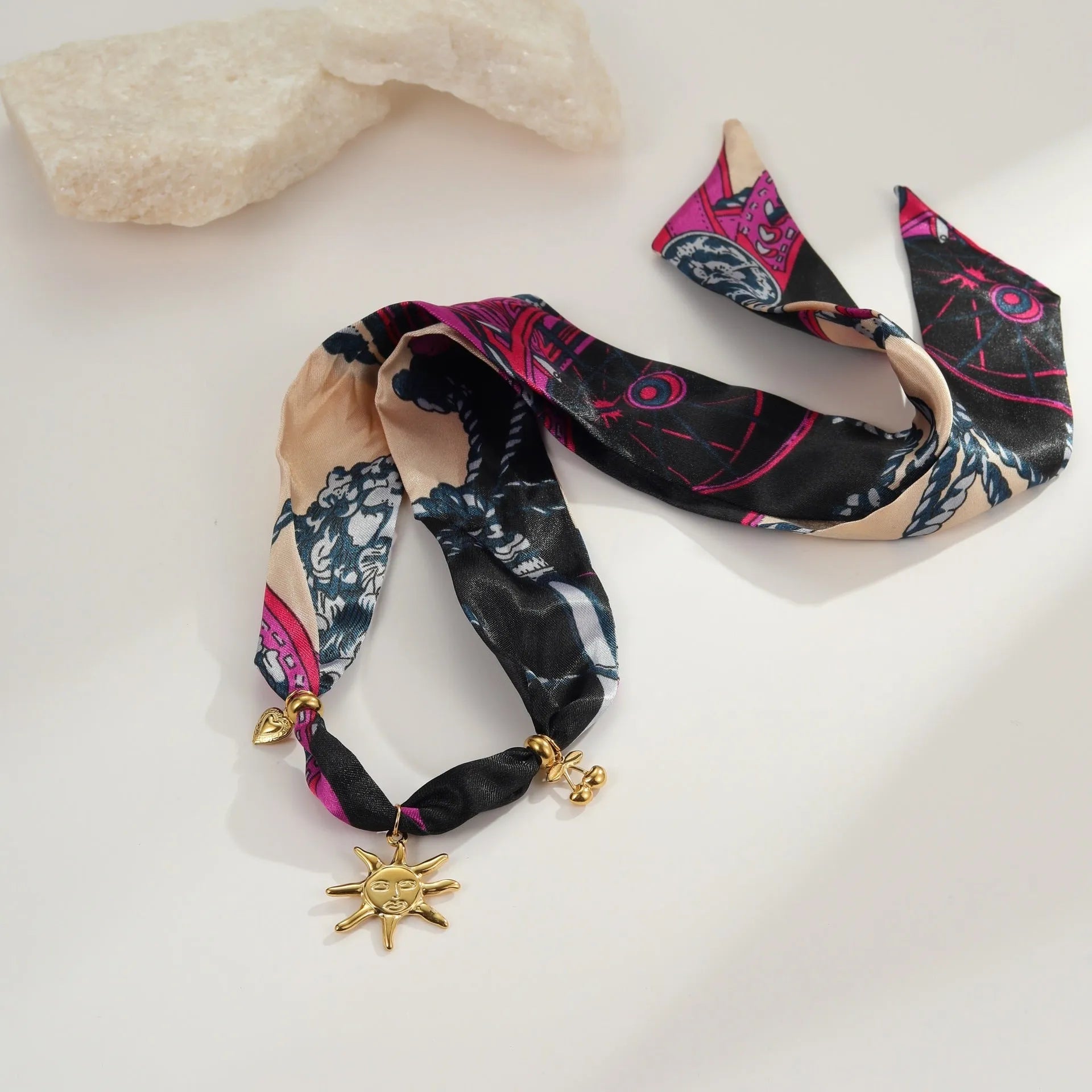 Stainless steel sun pendant necklace and bracelet set with 18K gold electroplating and geometric design