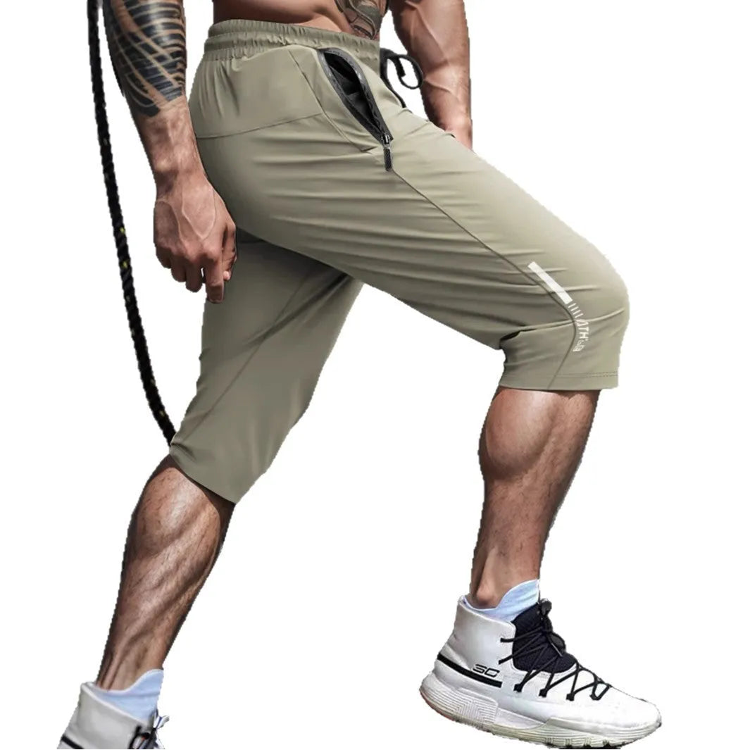 Men's nylon cropped sports casual pants in straight cut design for summer beach wear
