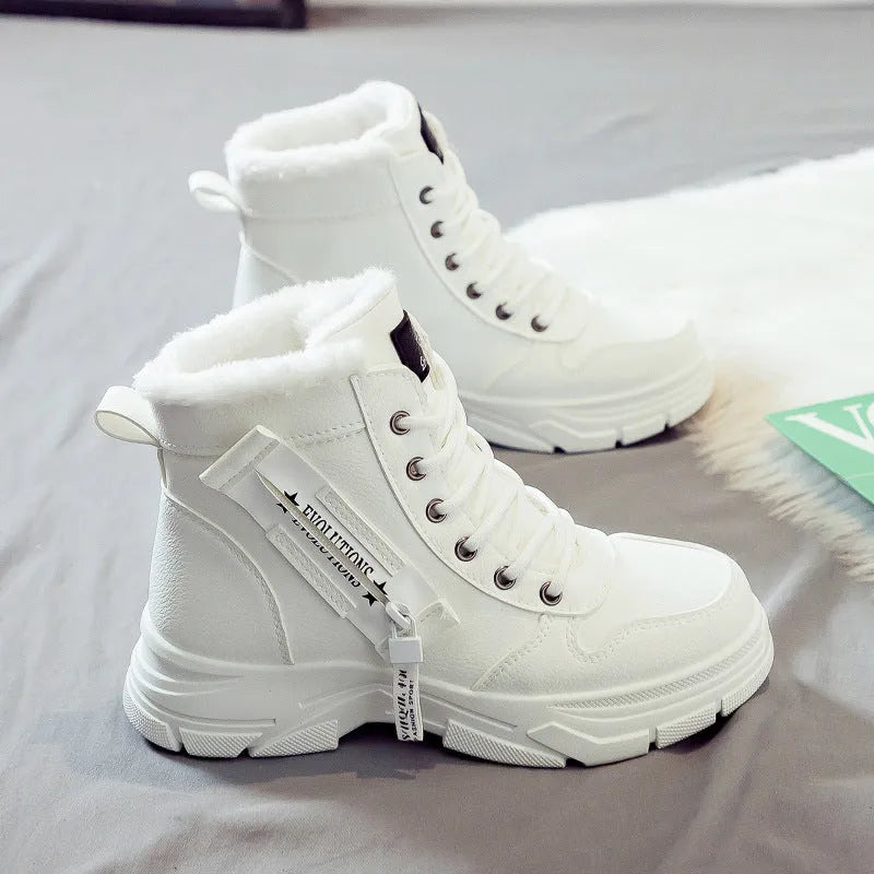 Women's plus size tall snow boots with lace-up front and fleece lining