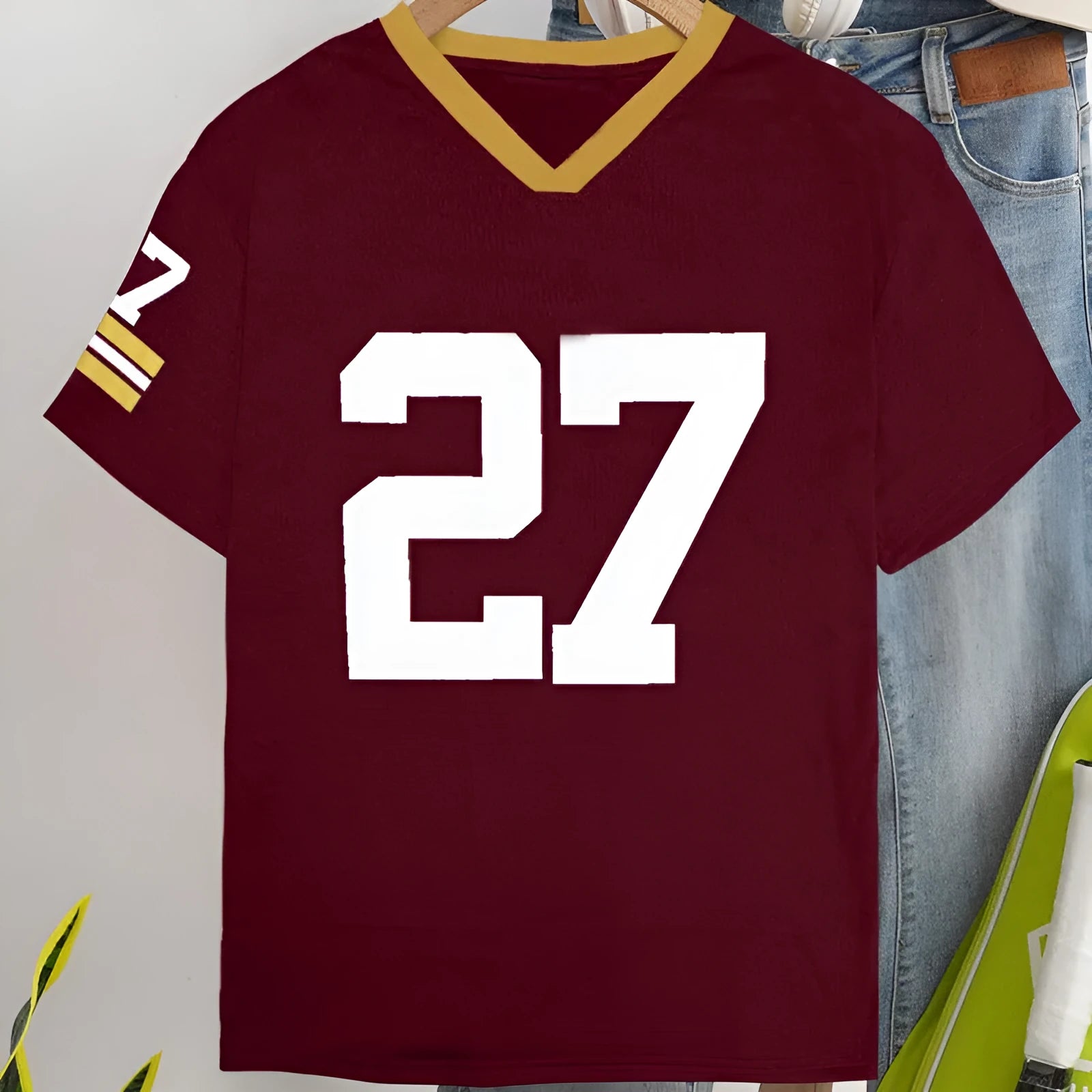 Cotton loose fit T-shirt with digital printed letter pattern in red colour option