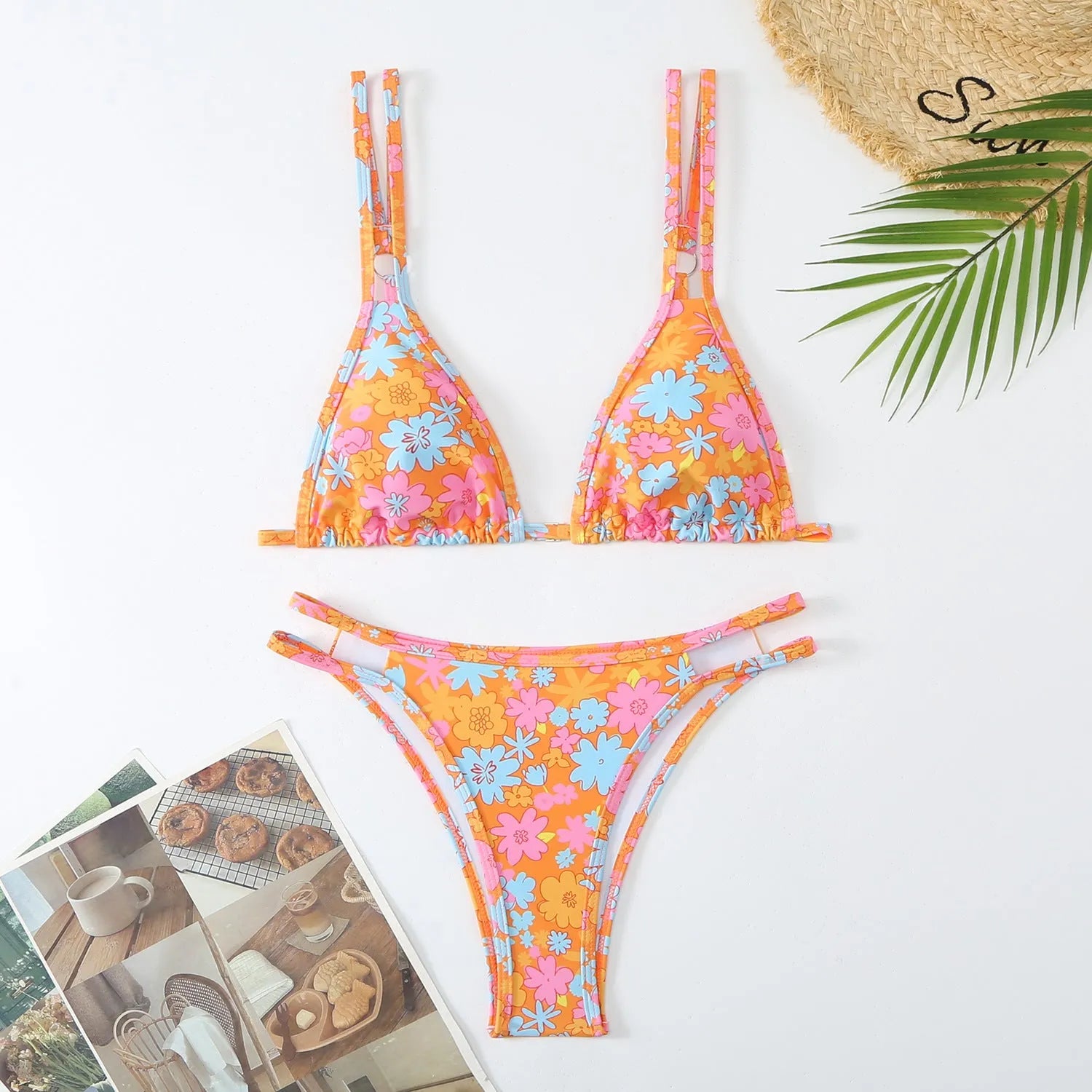 Women's printed halter bikini set with floral patterns in five colour options