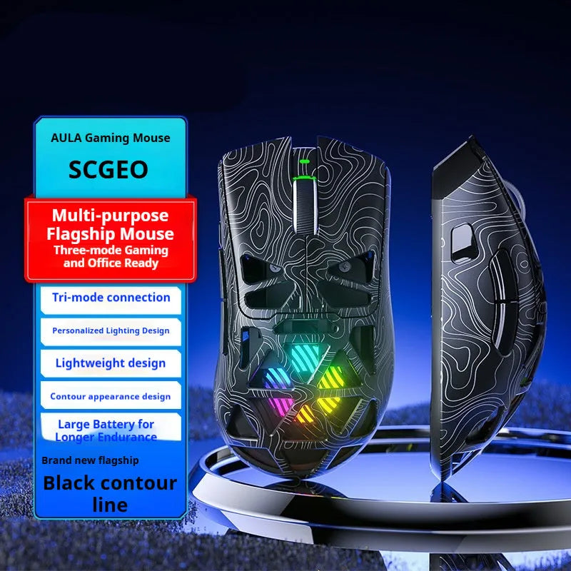 SC620 wireless three-mode mouse with hollowed shell, 122x64x40mm, in black with contour line detail