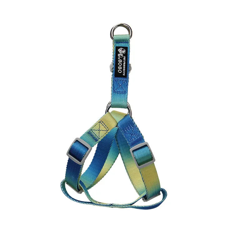 Gradient colour nylon pet leash set with dog collar and lead in pink blue yellow purple green combinations