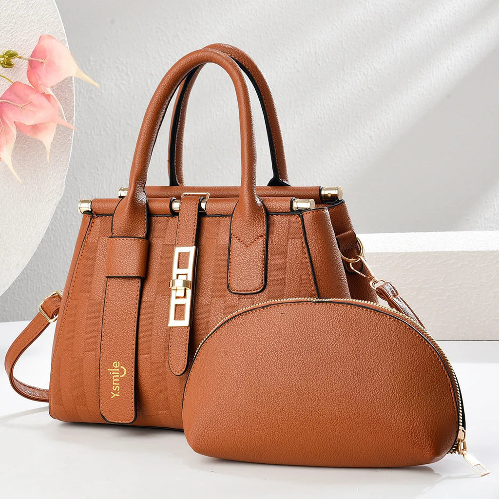 Round PU leather crossbody bag in seven colours showing 28x13x20cm dimensions