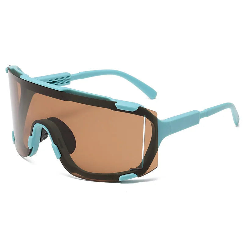 Unisex cycling glasses with HD PC lenses in a colourful frame, suitable for outdoor sports.