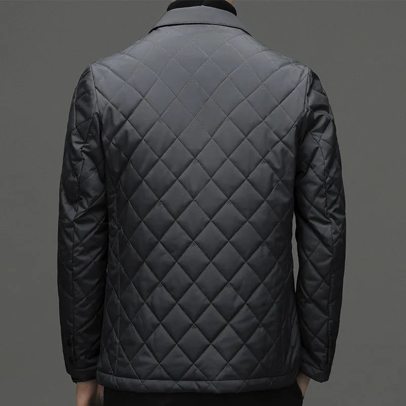 Men's thick lapel down jacket in solid colour with side seam pockets