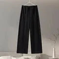 Women's polyester fleece two-piece suit with pleated top and wide-leg trousers