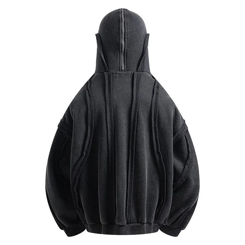 Black men's padded coat with zipped hood and loose fit design for autumn wear