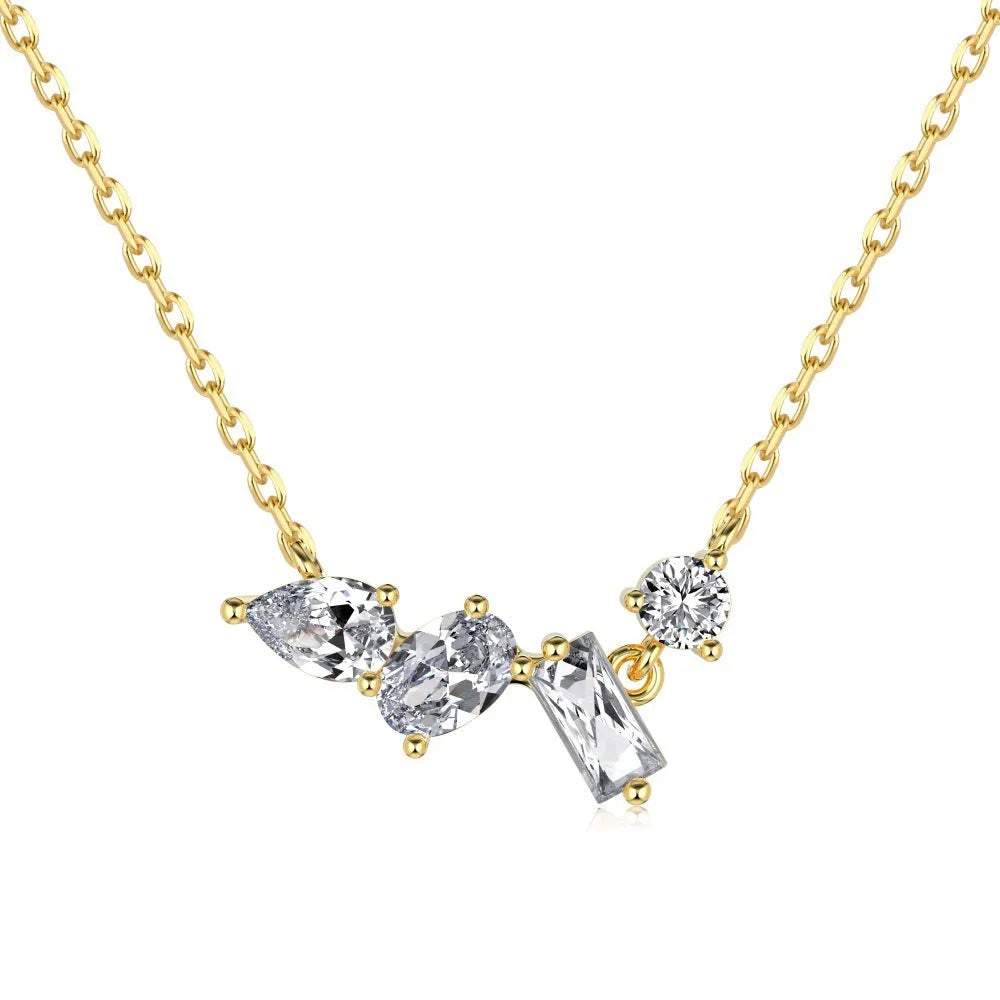 All-match geometric zircon pendant necklace on 925 sterling silver electroplated chain, white colour option