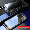 Samsung S23 Ultra anti-peep magnetic phone case with double-sided glass, mirror finish, and metal frame in gold colour