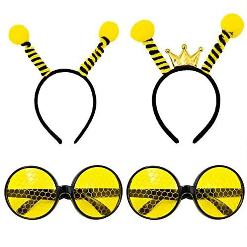 Yellow bees costume set with a cloth headband and glasses featuring insect details.