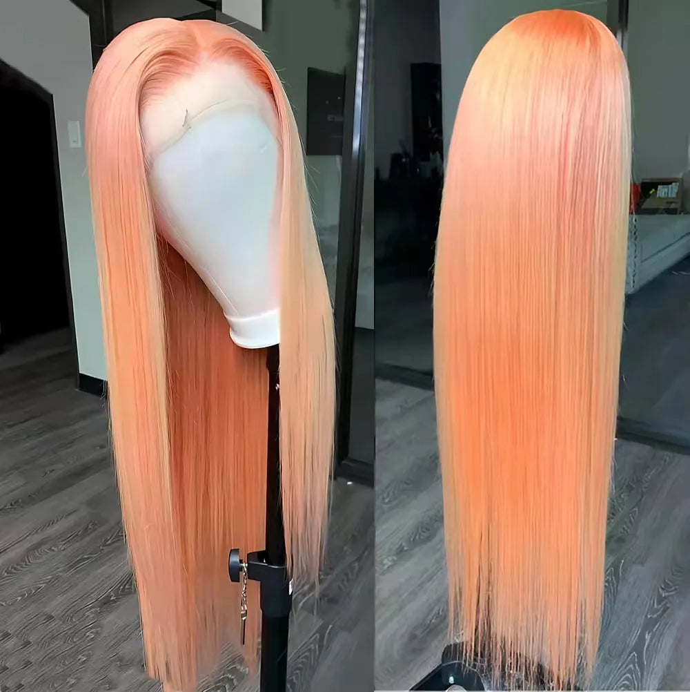 Light orange front lace wig in long straight style with side bangs