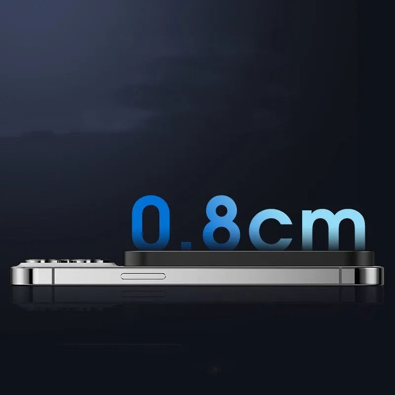 Magnetic wireless power bank with alloy shell in titanium gold or black colour.