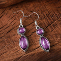 Vintage geometric earrings with black and purple electroplated finish, zinc alloy construction with retro bohemian styling