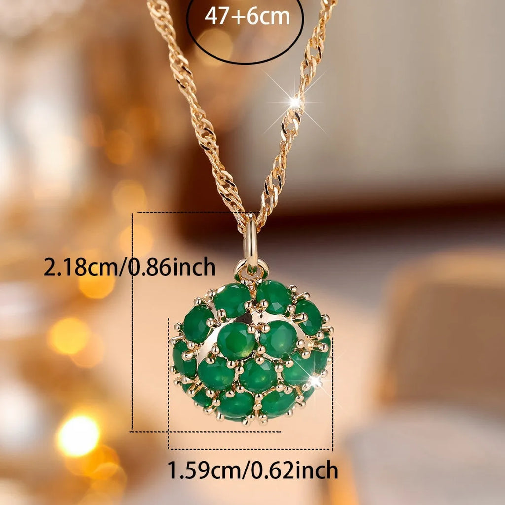 Women's round emerald full diamond necklace with adjustable chain in champagne gold