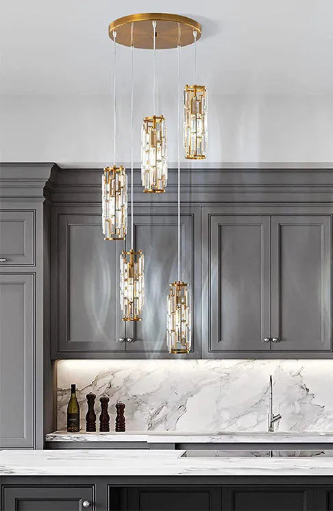 Industrial single head LED droplight with crystal design in black, gold, or chrome finish for bedside or aisle use.