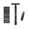 Traditional manual shaving razor and brush combination set in metal construction