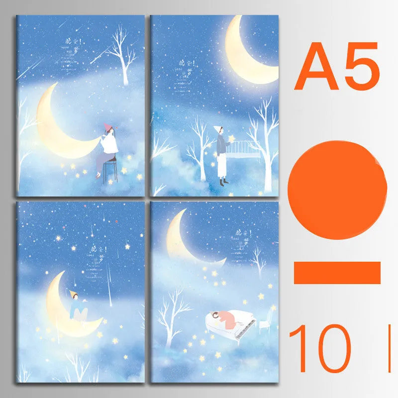 Bundle of ten soft-cover kraft paper notebooks with thread binding in various animal and nature designs.