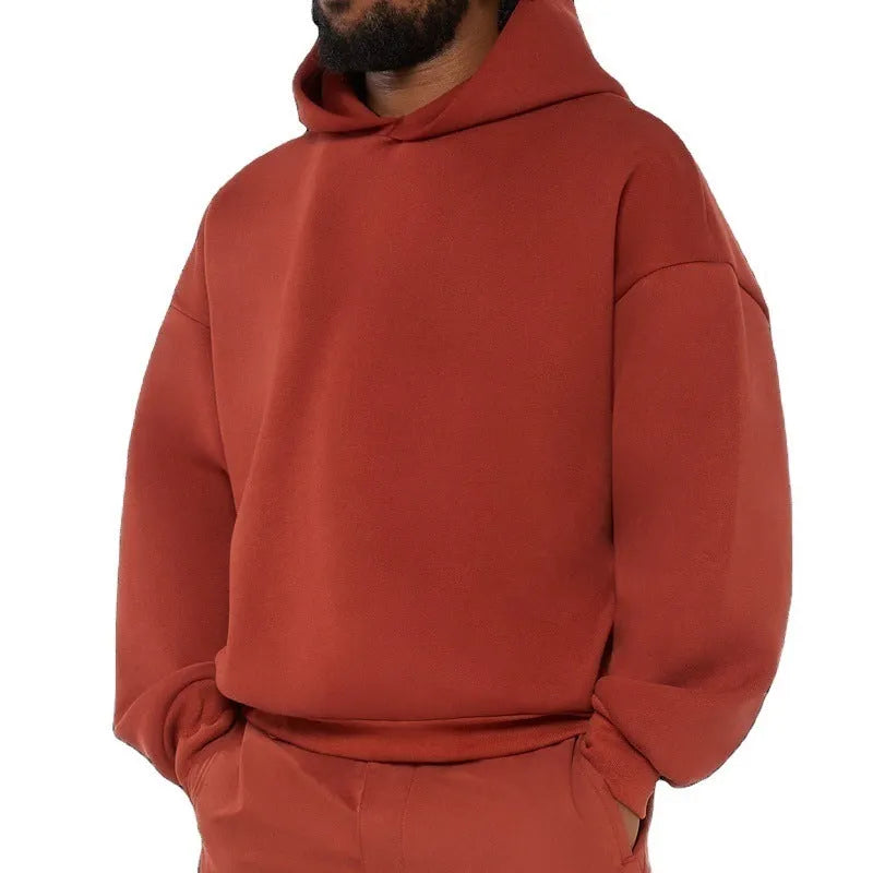 Men's grey fleece-lined cotton hooded sweatshirt with pullover design