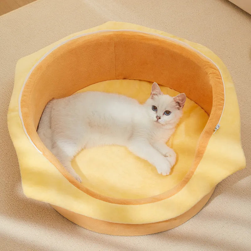Medium grey detachable cat kennel with removable fleece pad, showing waterproof fabric exterior
