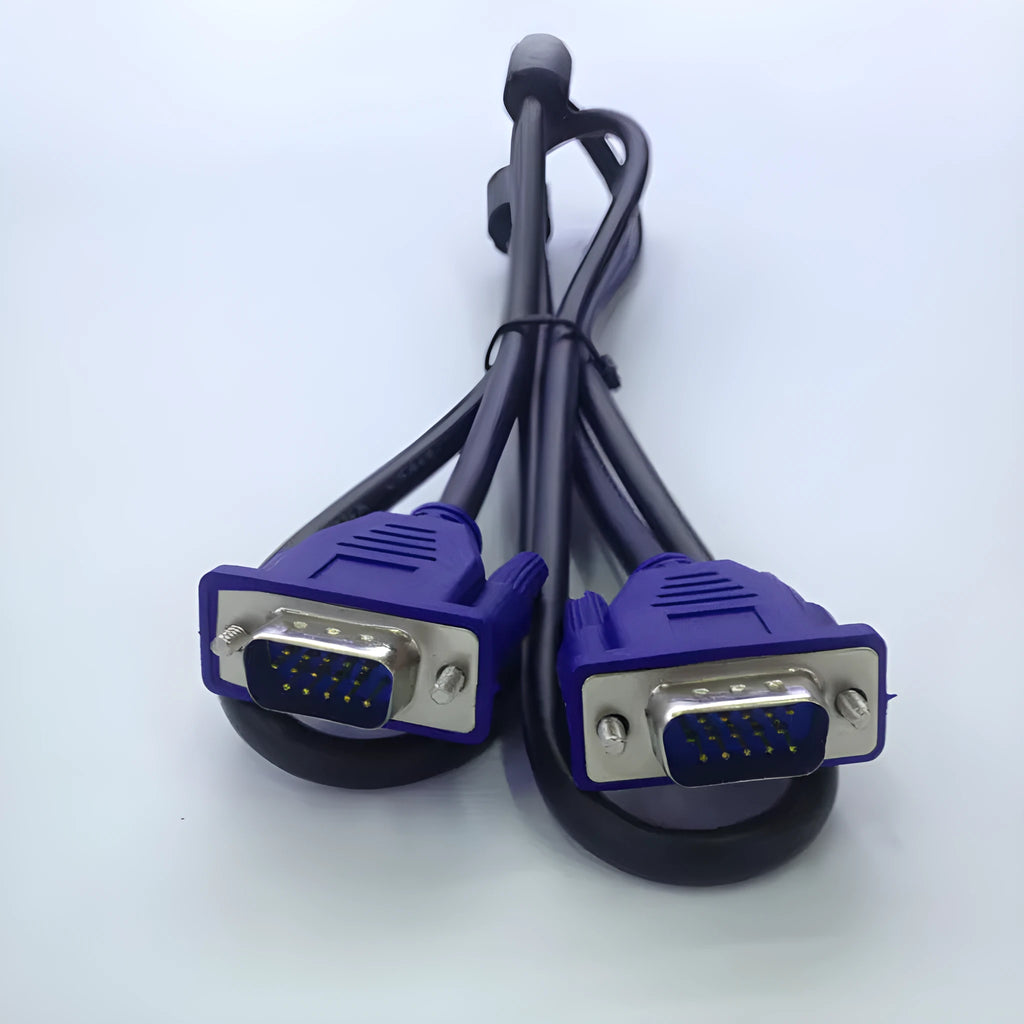 Black VGA cable with blue connector moulding and nickel-plated terminals, 1.5 metres long