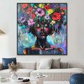 Hand painted oil painting square canvas woman portrait mystical floral modern wall art 100cm available sizes 50cm to 120cm