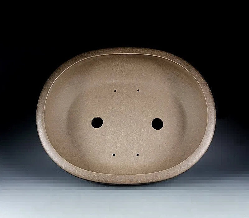 Handmade oval purple sand flowerpot with black mud green decoration measuring 50x39.5x16cm