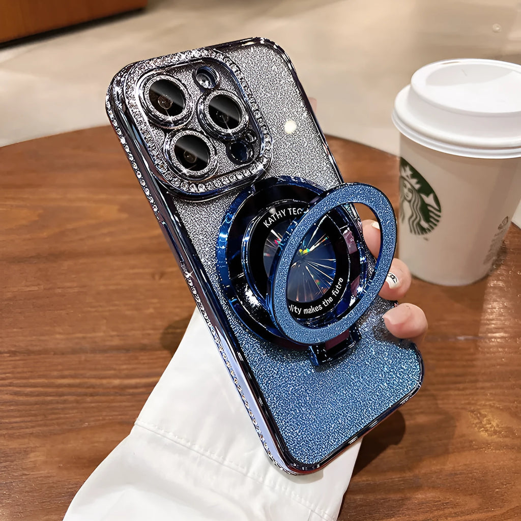 Electroplating gradient magnetic suction phone case for iPhone 15 16 with silicone shockproof bracket