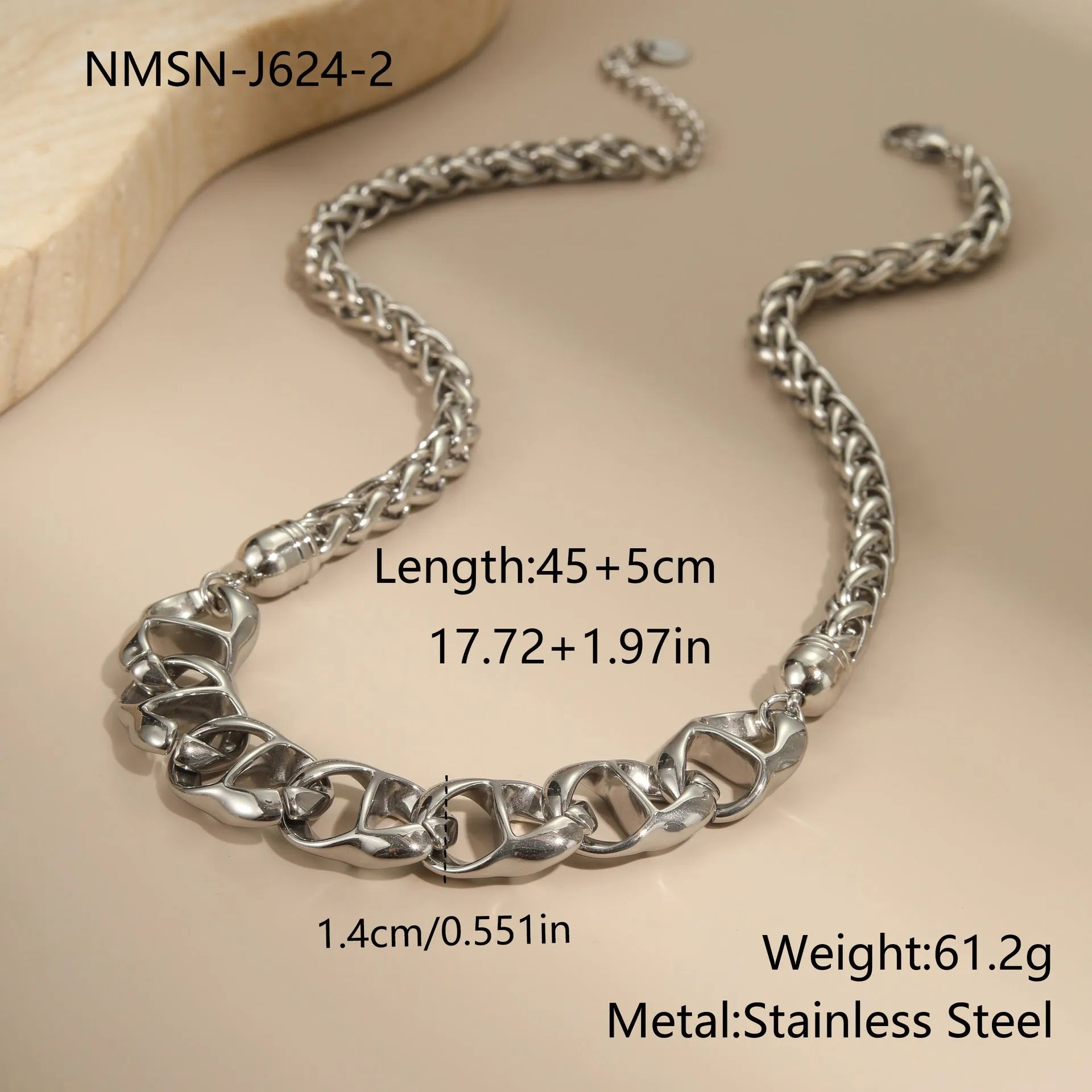 Gold electroplated stainless steel necklace with geometric pendant on regular chain