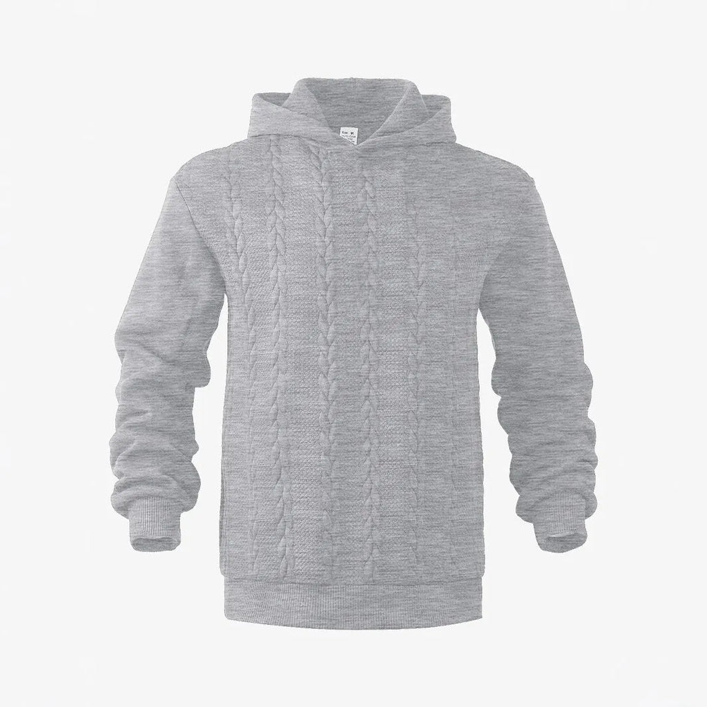 Men's solid colour hooded pullover sweatshirt in loose fit polyester fabric, long sleeve casual top available in multiple colours