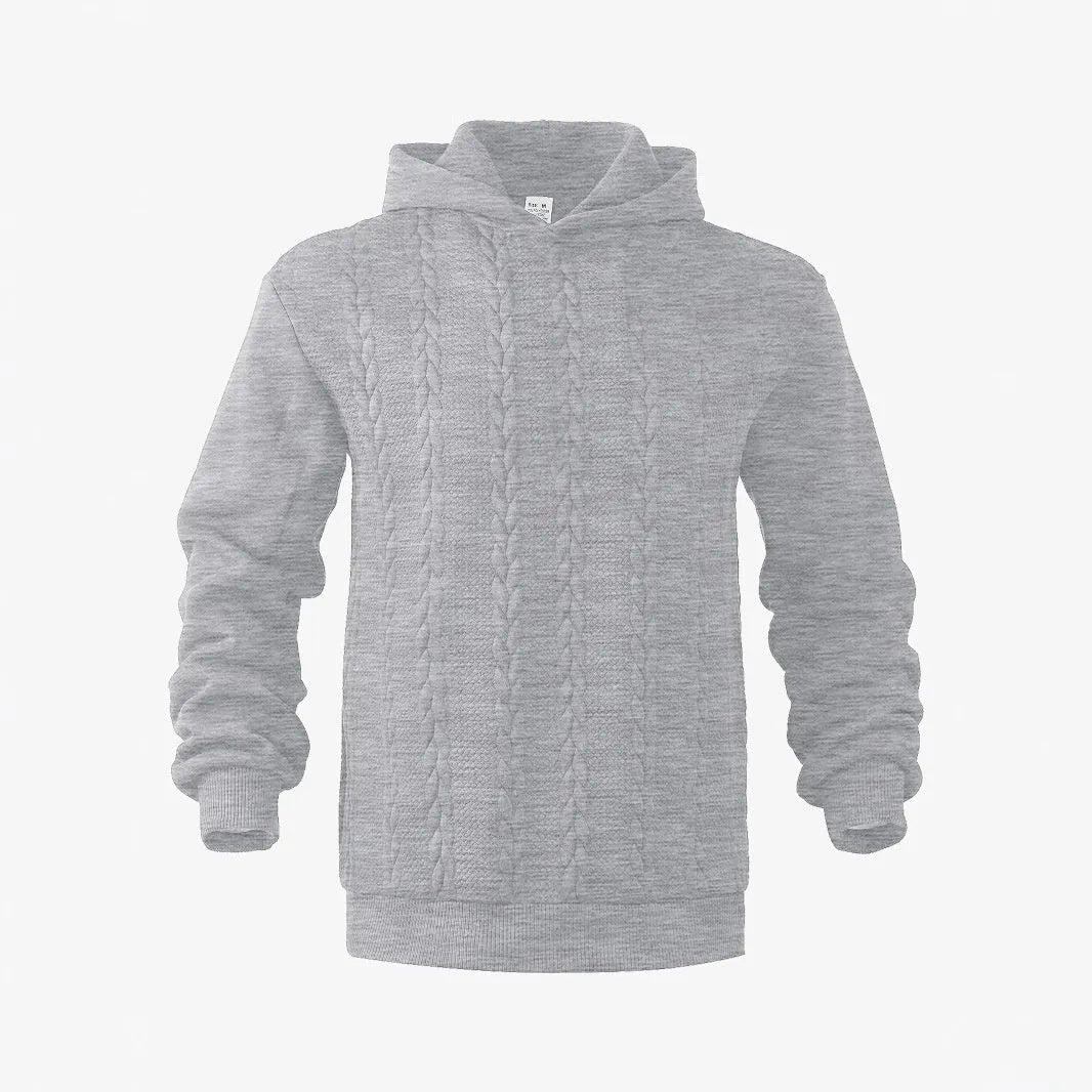 Men's solid colour hooded pullover sweatshirt in loose fit polyester fabric, long sleeve casual top available in multiple colours