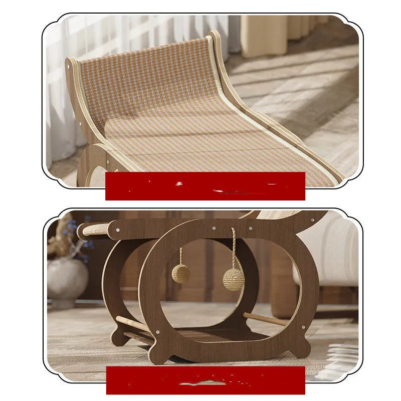 Solid wood sisal scratching mat for cats in walnut colour option