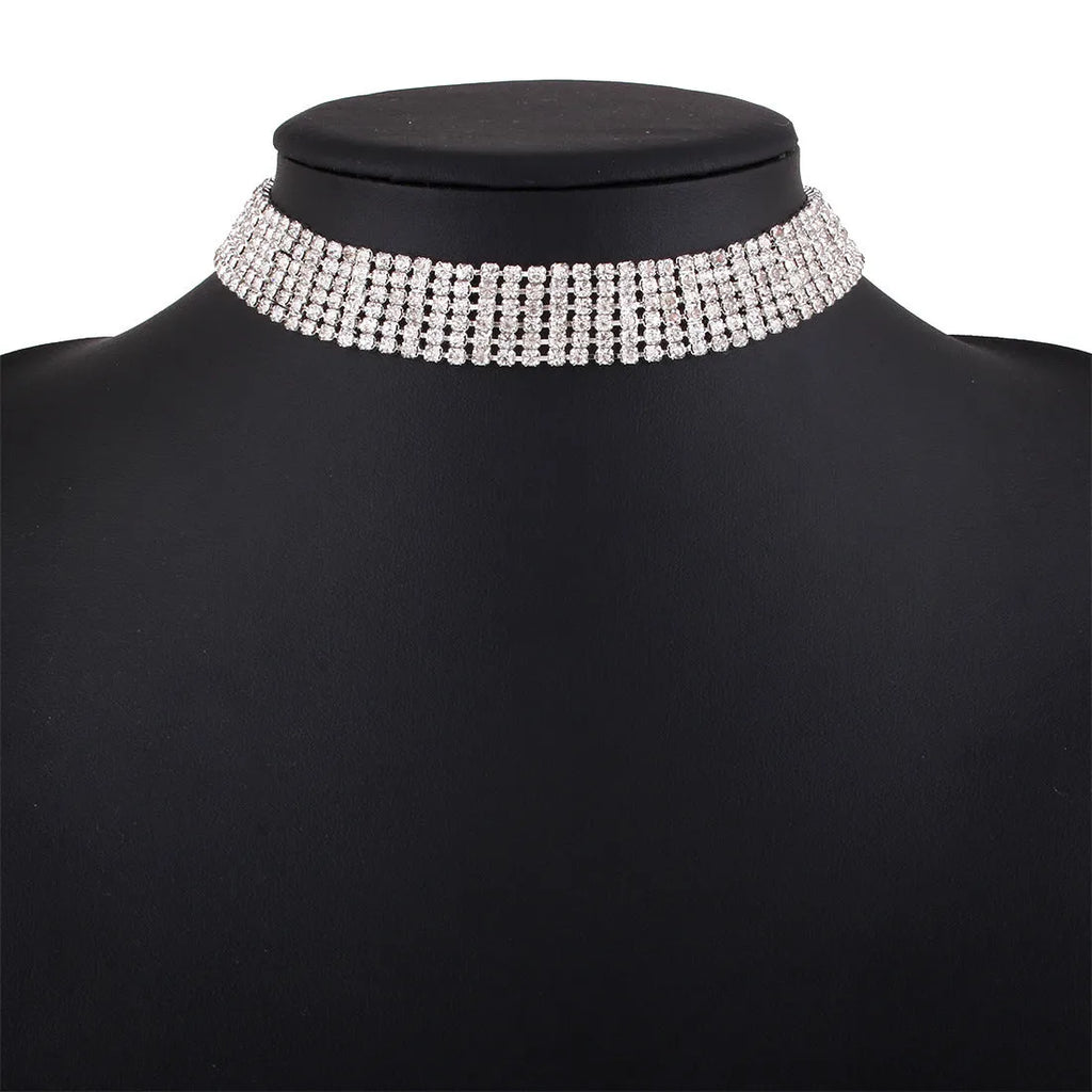 Full rhinestone alloy clavicle chain necklace in six rows of drills gold geometric shape women's European American style