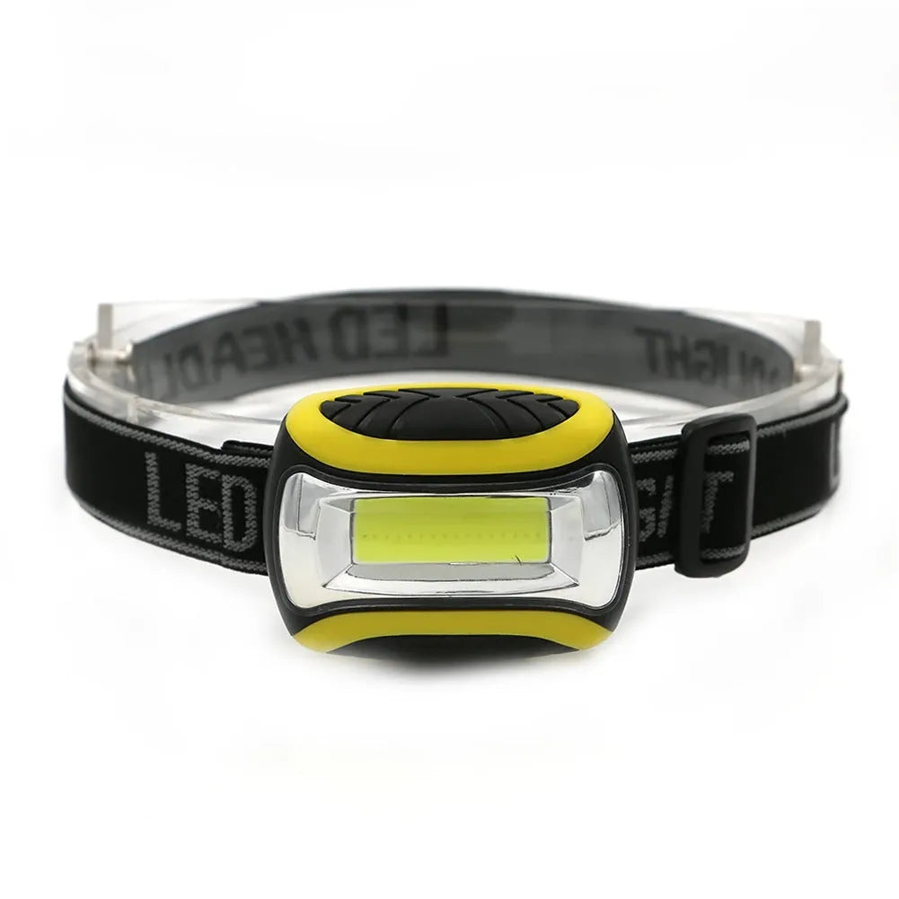 Yellow plastic three-speed COB LED headlamp for outdoor and work use